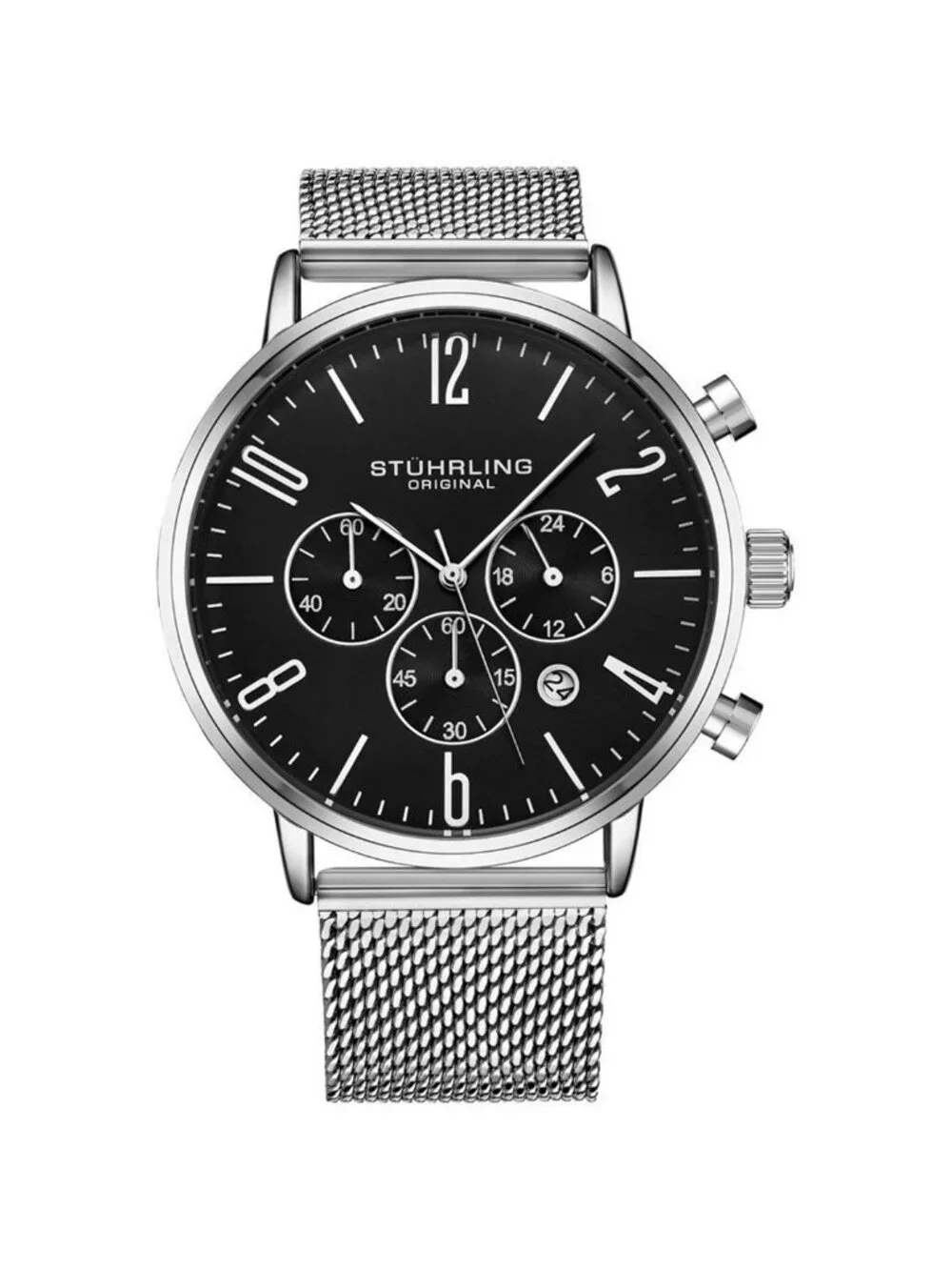 NWT Stuhrling Original Monaco Chronograph Quartz Black Dial Men's Watch